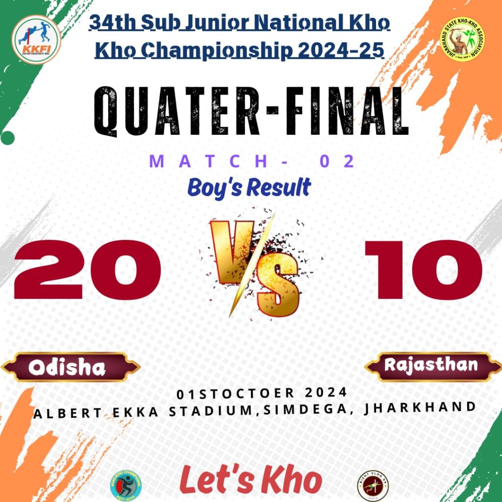 Boys' QuarterFinal Results 34th Sub Junior National Kho Kho