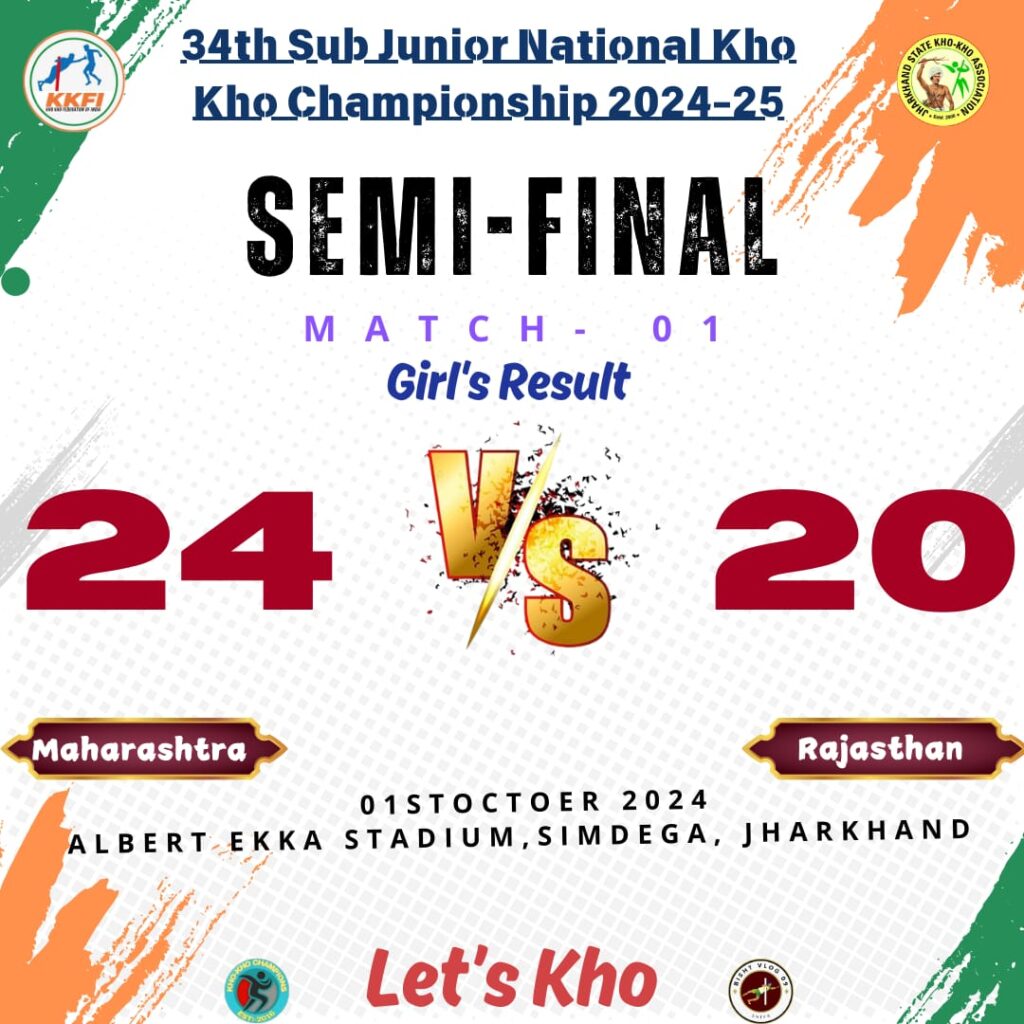 Maharashtra team celebrates victory in the semifinals of the 34th Sub-Junior National Kho Kho Championship."