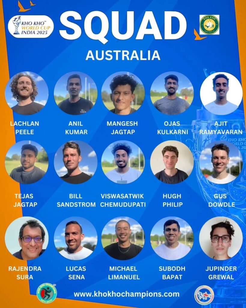 Australia men's squad for khokhoworldcup 2025