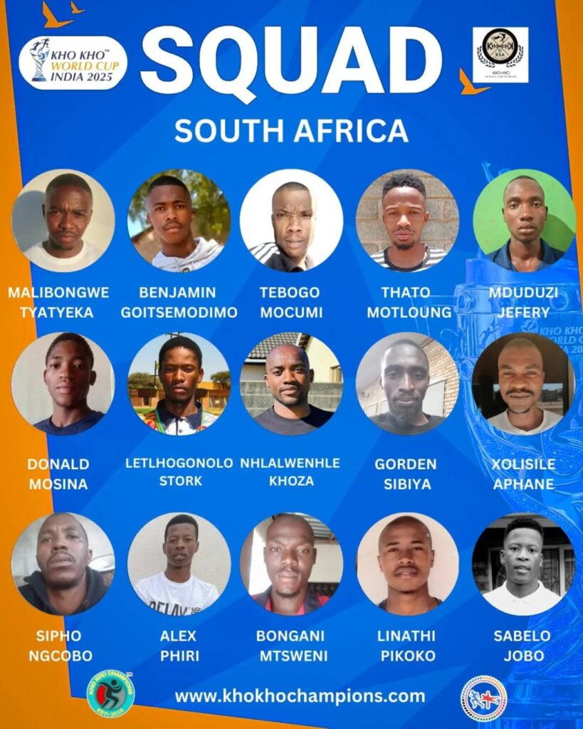 South Africa men's squad for khokhoworldcup 2025