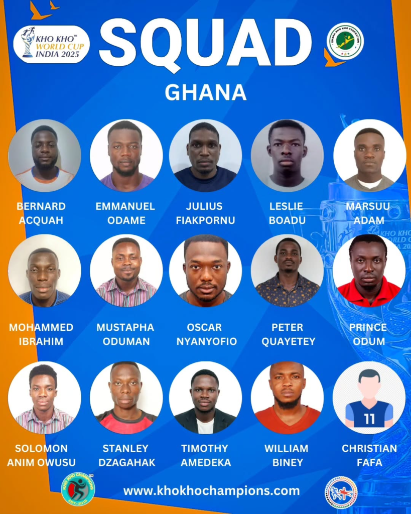 Ghana men's squad for khokhoworldcup 2025