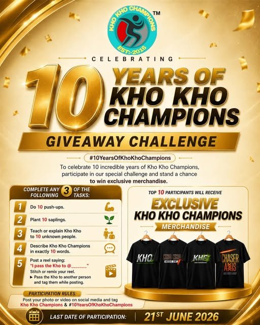 Kho Kho Champions Launches Unique Giveaway Challenge to Celebrate 10 Years of Excellence