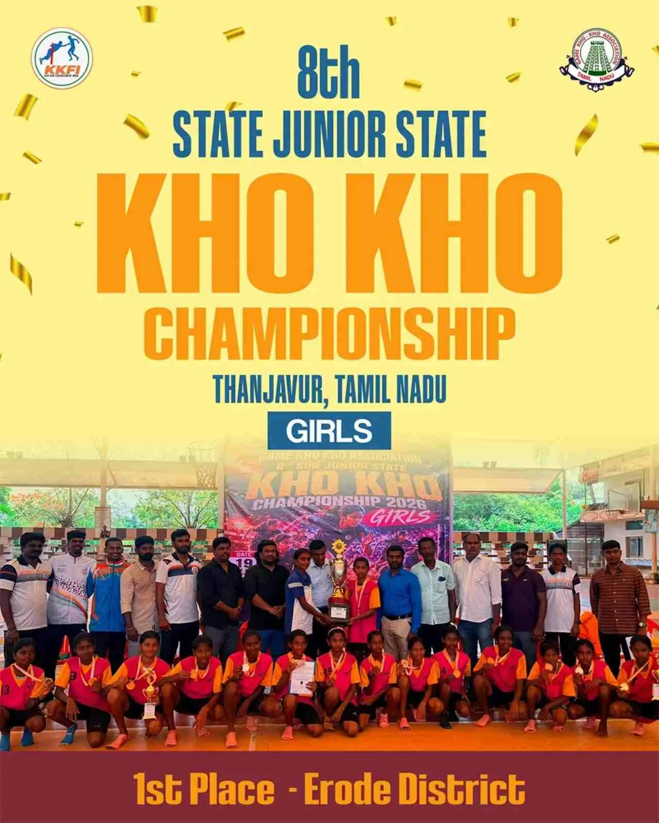 Erode District Crowned Champions at 8th Sub-Junior State Girls Kho Kho Championship 2026